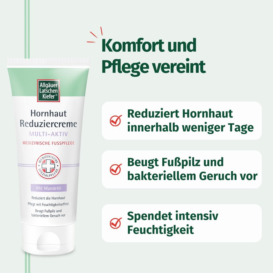 Allgäuer Latschenkiefer Hornhaut Reduziercreme Multi-Aktiv – reduziert Hornhaut innerhalb weniger Tage - beugt Fußpilz vor - spendet Feuchtigkeit - medizinische Fußpflege – 100 ml – Bild 4