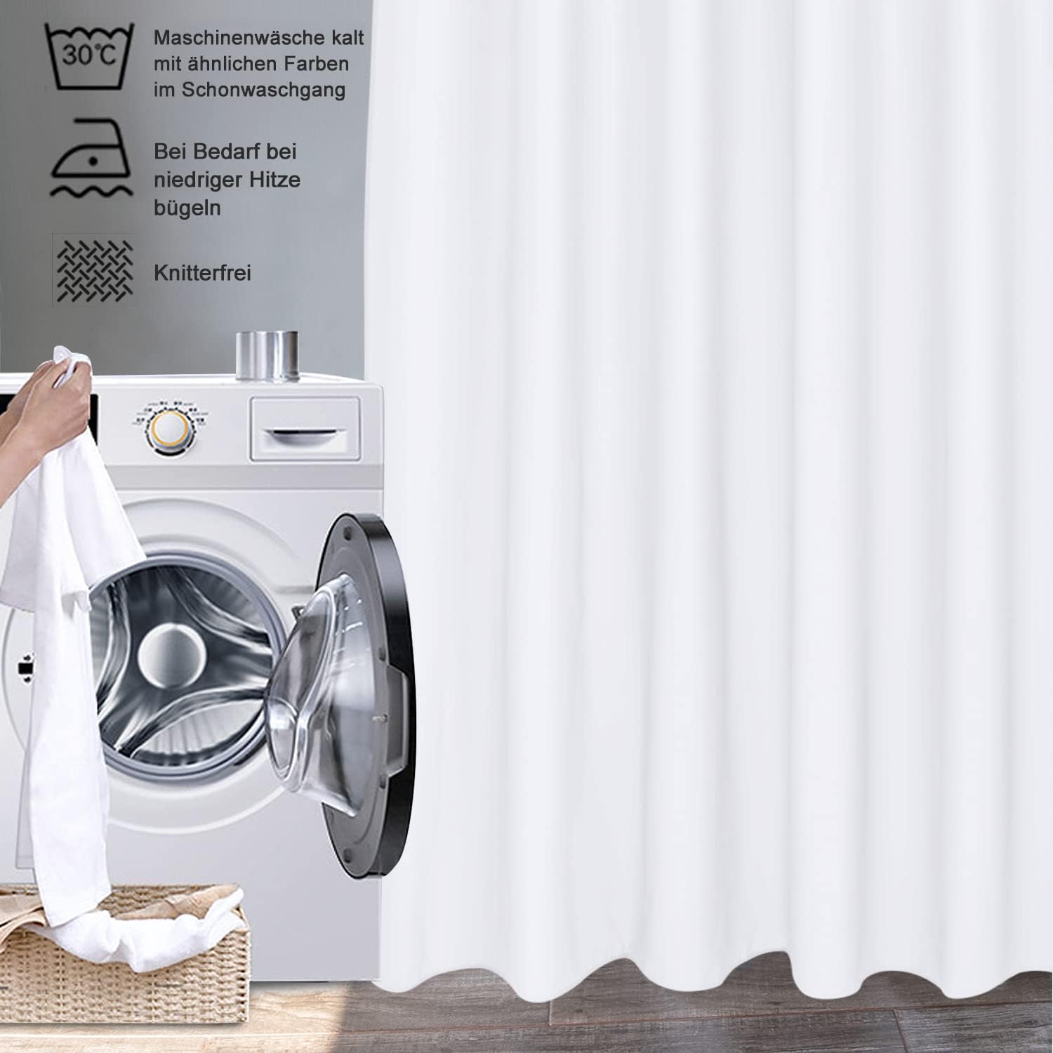 EurCross Duschvorhang 180x200 cm Weiß Textil, Anti-schimmel und Wasserdicht – Bild 6