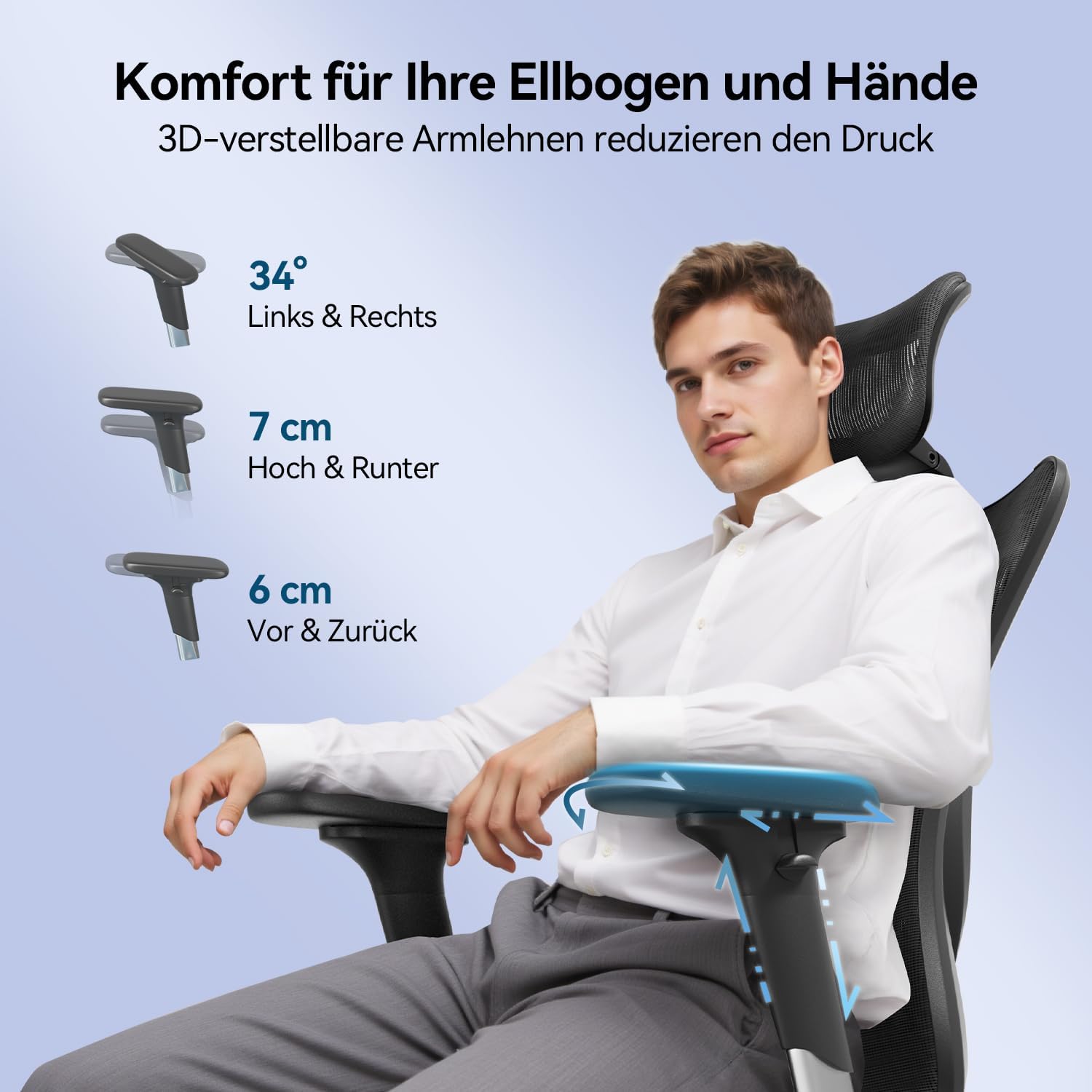 SIHOO M57 Ergonomischer Bürostuhl, Chefsessel mit 3D verstellbare Armlehne und Lendenwirbelstütze, Hautfreundliche Netz-Hochlehne, Schreibtischstuhl bis 150kg/330LB Belastbar(schwarz) – Bild 9