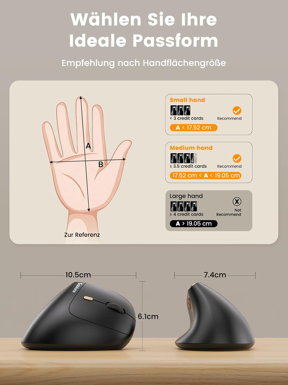 SABLUTE MAM3 Ergonomische Vertikale Maus, Bluetooth, Wiederaufladbare – Bild 8