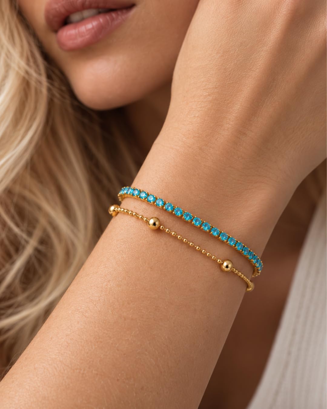 Armband Gold Türkis | Tennisarmband Türkis Damen Gold mit Zirkonia – Bild 3