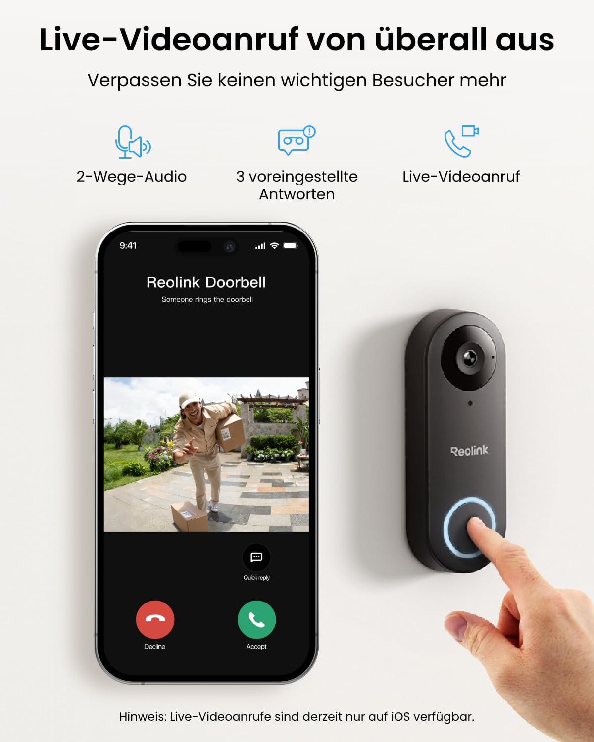 Reolink 5MP Video-Türklingel mit Chime, 2,4/5GHz WLAN, 180° Ultraweitwinkel – Bild 3