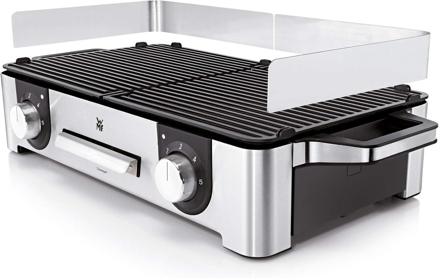 WMF Lono Master-Grill, Elektrogrill, 50x28 cm, Elektrogrill Tischgrill mit Windschutz und Auffangschale, Outdoorzertifiziert für Barbecue, 2 getrennt regulierbare Grillflächen, 2400 W, edelstahl matt – Bild 11
