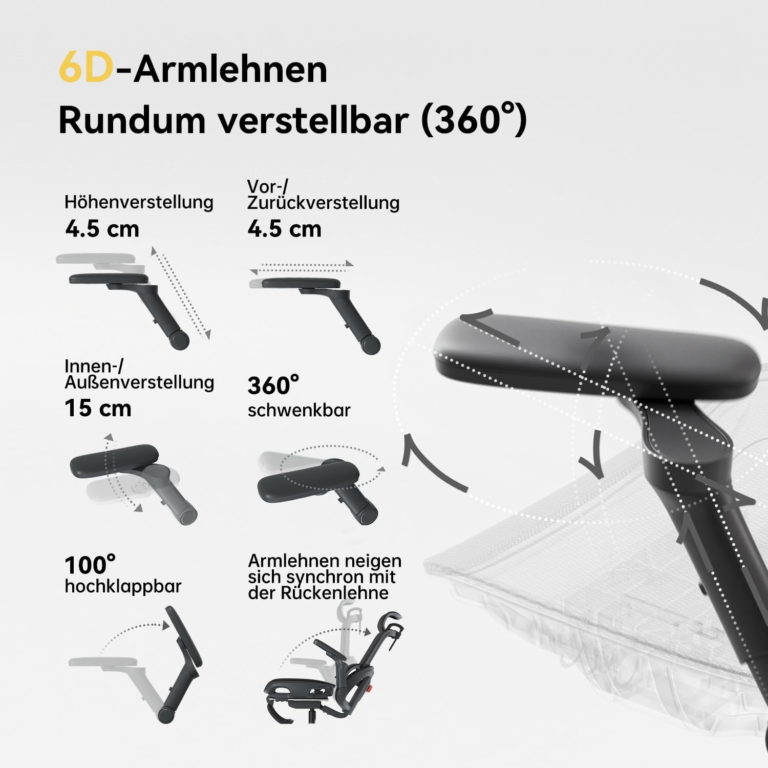 SIHOO B300 Pro Bürostuhl Ergonomisch mit 4D-verstellbare Lendenwirbelstütze – Bild 9
