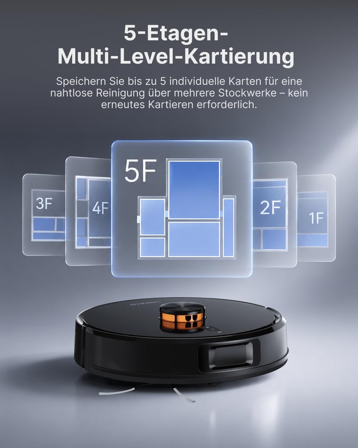VONKO S6 Pro Saugroboter mit Wischfunktion und Absaugstation, 8000Pa Saugkraft,LiDAR 2.0 Laser Navigation,180 Min.Laufzeit,Teppicherkennung,App/Alexa,Ideal für Tierhaare, Hartböden,Schwarz – Bild 6