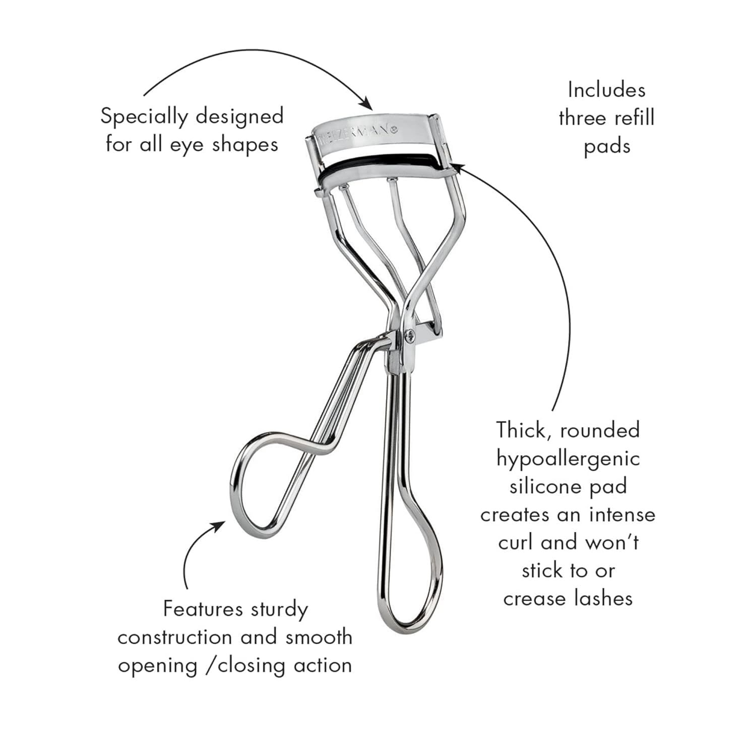 TWEEZERMAN Classic Wimpernzange (mit 3 Ersatzpads, ergonomischem Griff und sanfter Federung, aus rostfreiem Edelstahl) – Bild 8