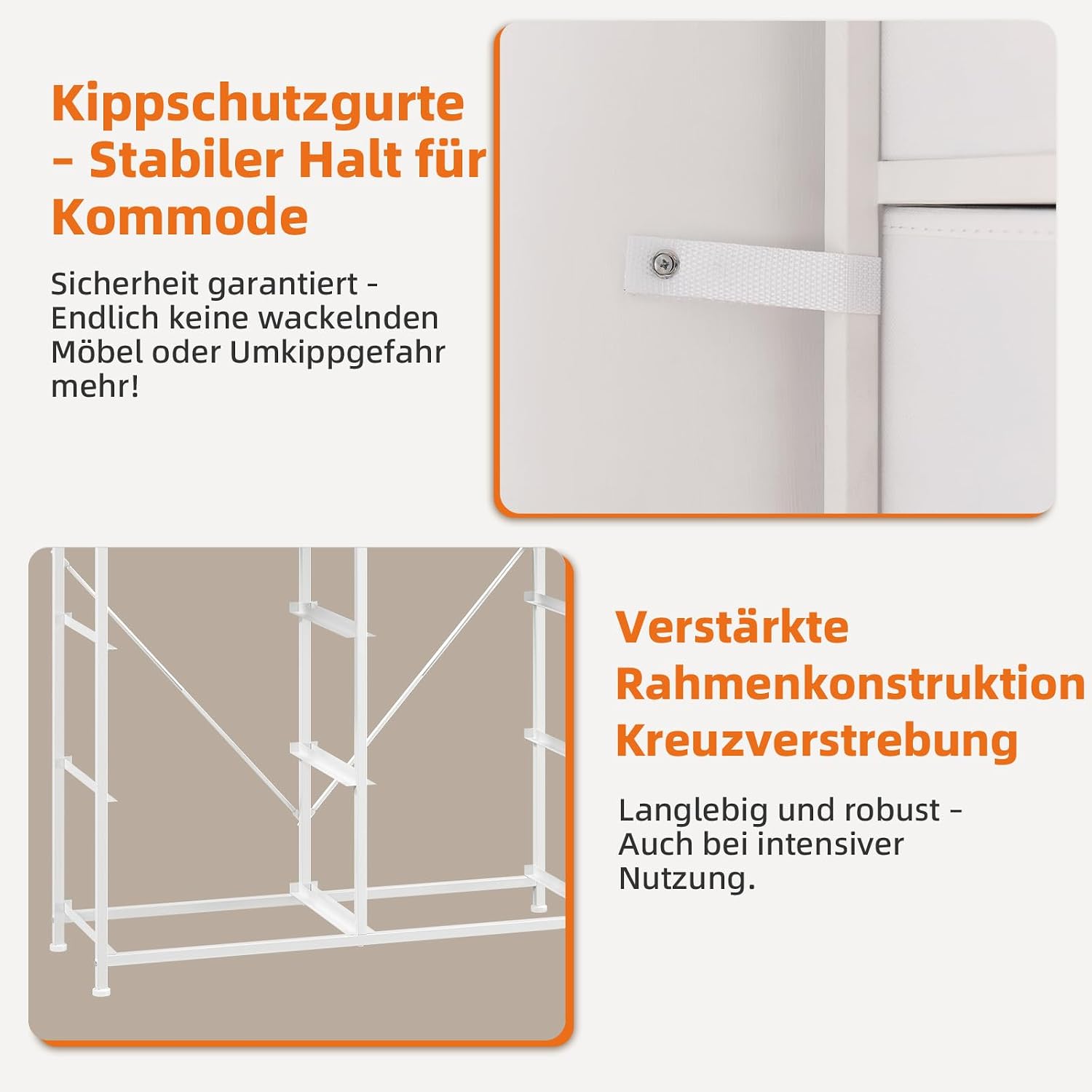 Somdot Kommode mit 8 Stoffschubladen, Schlafzimmer, Weiß – Bild 6