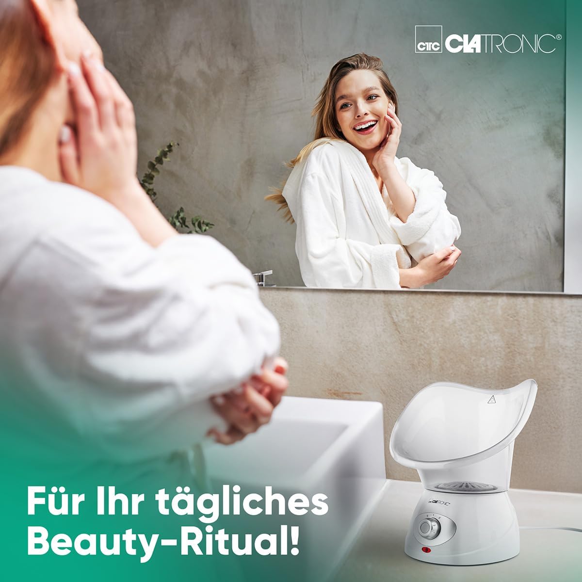 Clatronic® 2in1 Gesichtssauna und Inhalationsgerät | Face Steamer inkl. Aromaaufsatz & Inhalator | zur kosmetischen Gesichtspflege & Inhalation | 3-Stufen für bedarfsgerechte Dampfdosierung | GS 3656 – Bild 5