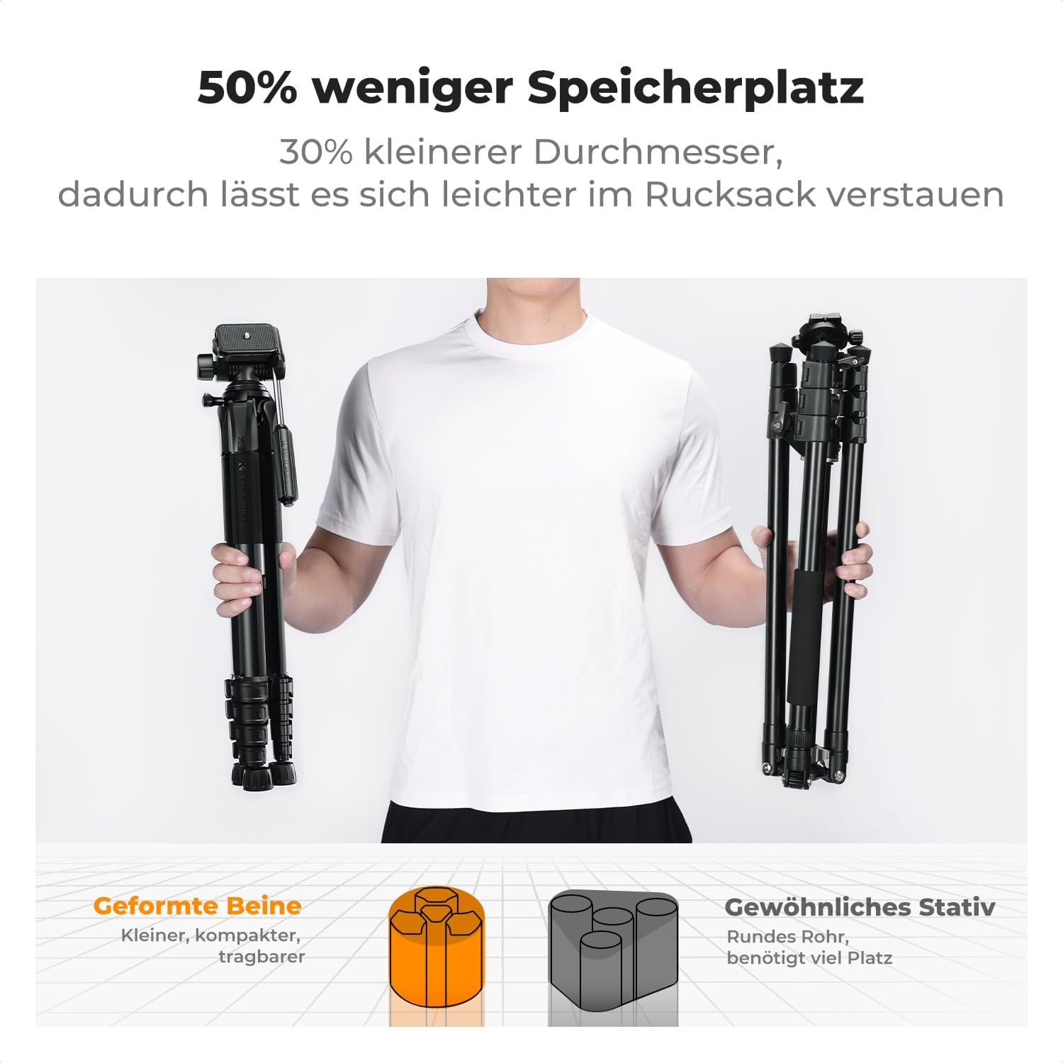 K&F CONCEPT Aluminium Kamera Stativ, 190cm leicht Stativ mit Tasche – Bild 2