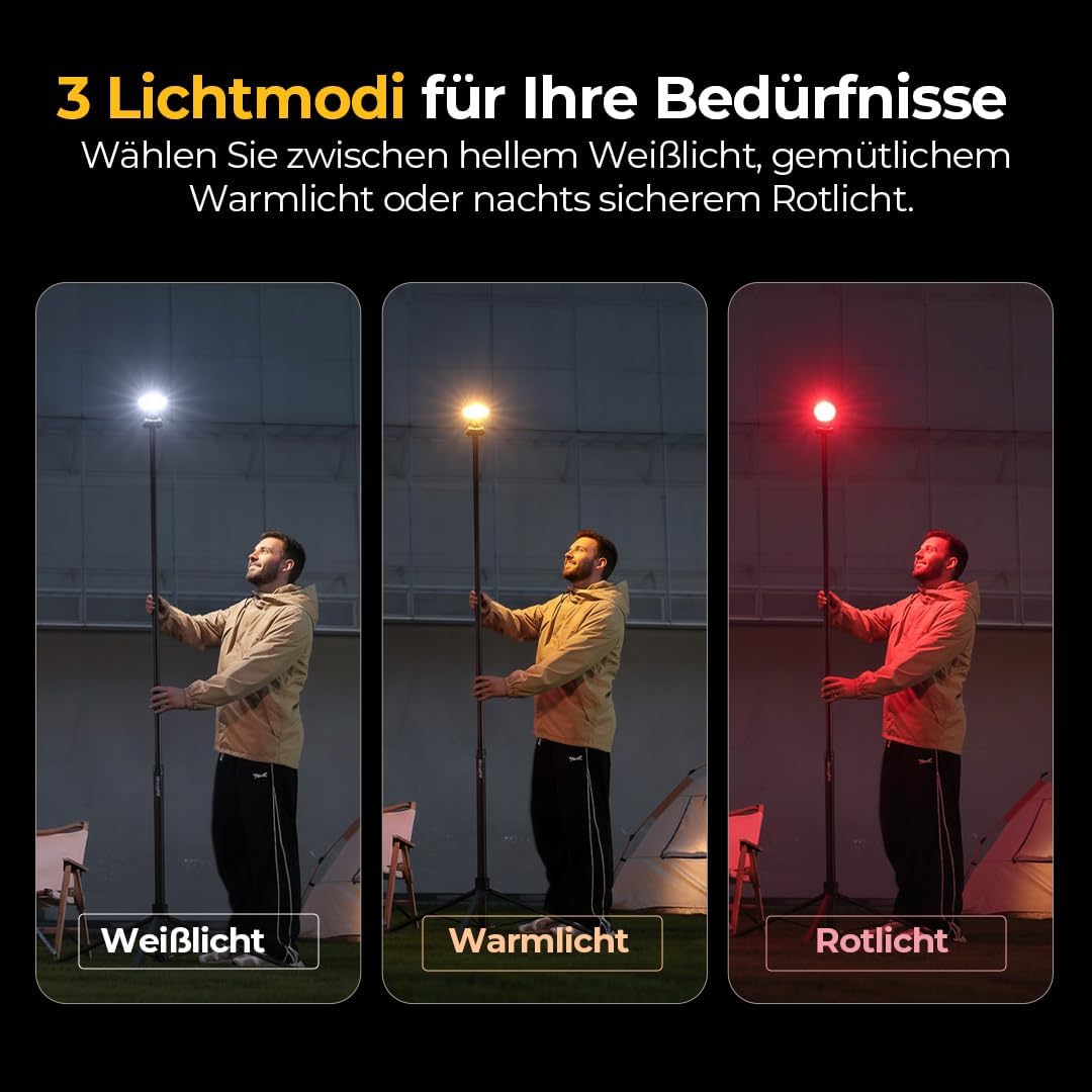 BougeRV Campinglampe CL03, 7-90 Std. Laufzeit, 2,3m Einziehbar, Dunkelgrün – Bild 5