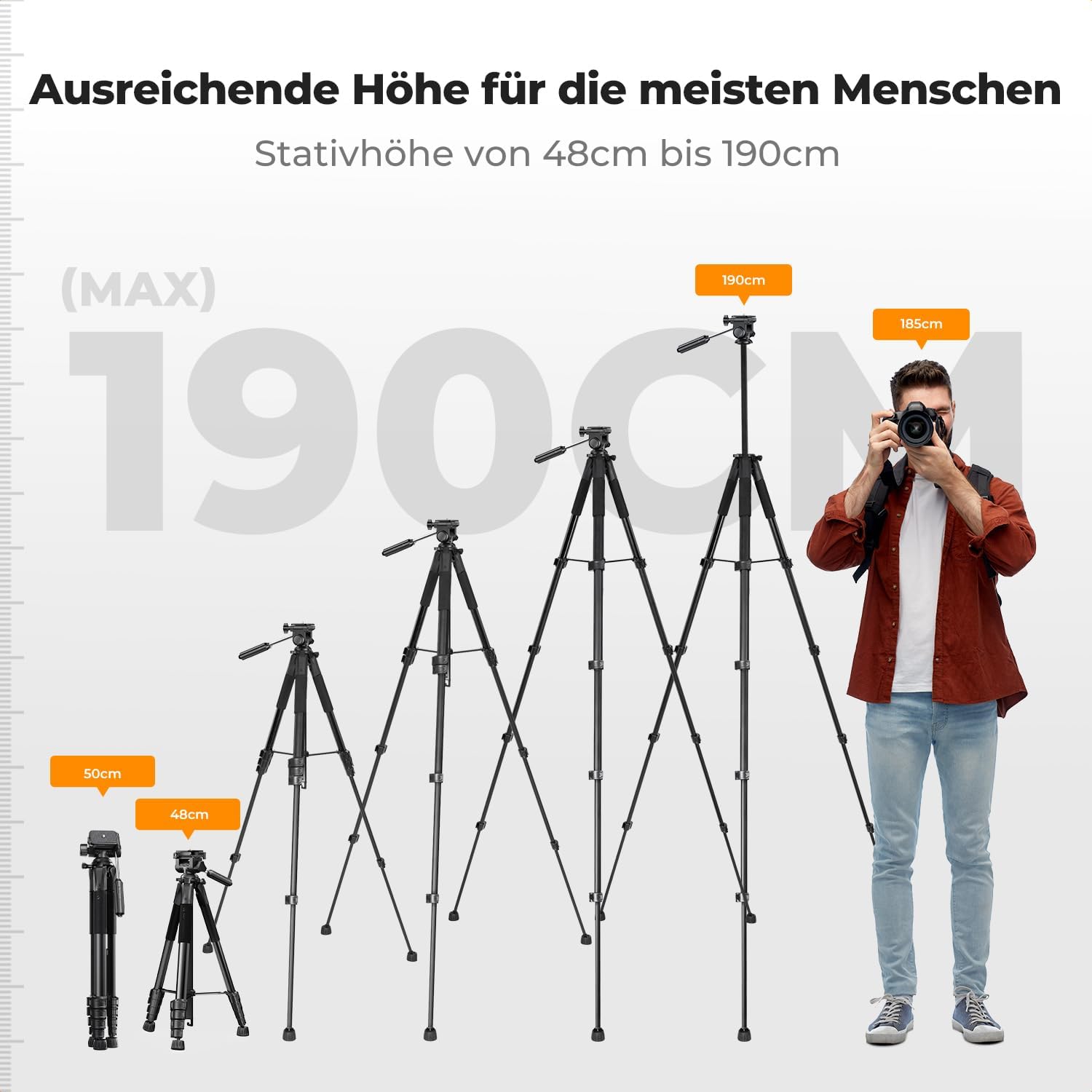 K&F CONCEPT Aluminium Kamera Stativ, 190cm leicht Stativ mit Tasche – Bild 3