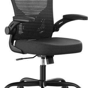 Synorla Bürostuhl Ergonomisch, Schreibtischstuhl mit Tragkraft 150 KG und 90° Hochklappbare Armlehnen, Ergonomischer Bürostuhl mit Höhenverstellbarer Sitzfläche und Verstellbarer Lordosenstütze