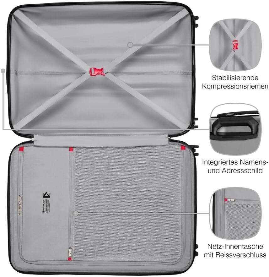 WENGER Prymo Large Hartschalenkoffer mit 4 Rollen, Trolley, Groß, 93 (107) l, Sicherheitsschloss, Damen/Herren, Reisen Urlaub, Silber, 654117 – Bild 5