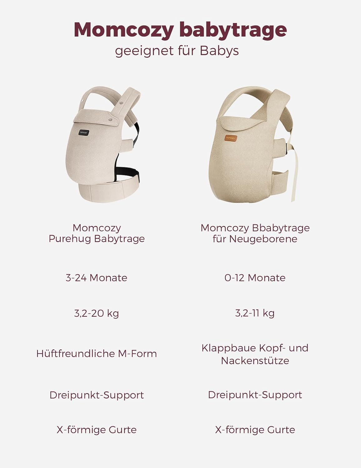 Momcozy Babytrage 100% Baumwolle ab Geburt, Khaki – Bild 6