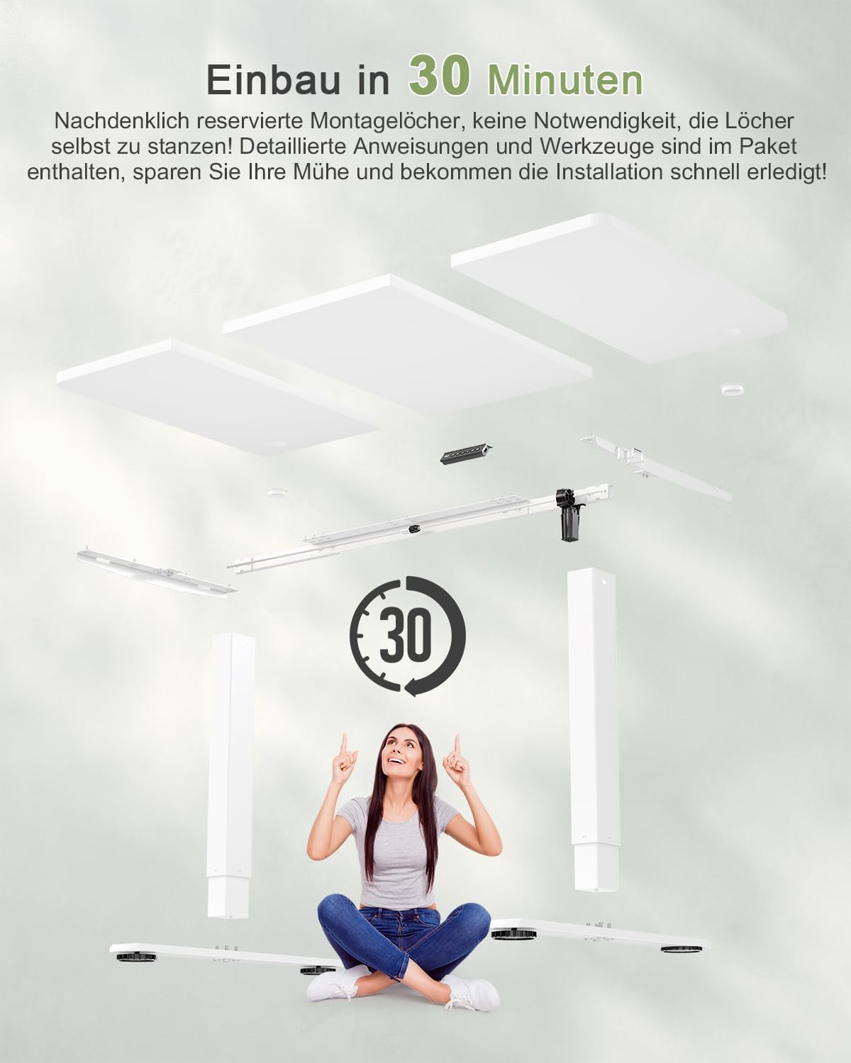 JUMMICO Höhenverstellbarer Schreibtisch 120 x 60 cm, USB-A-Anschluss – Bild 9