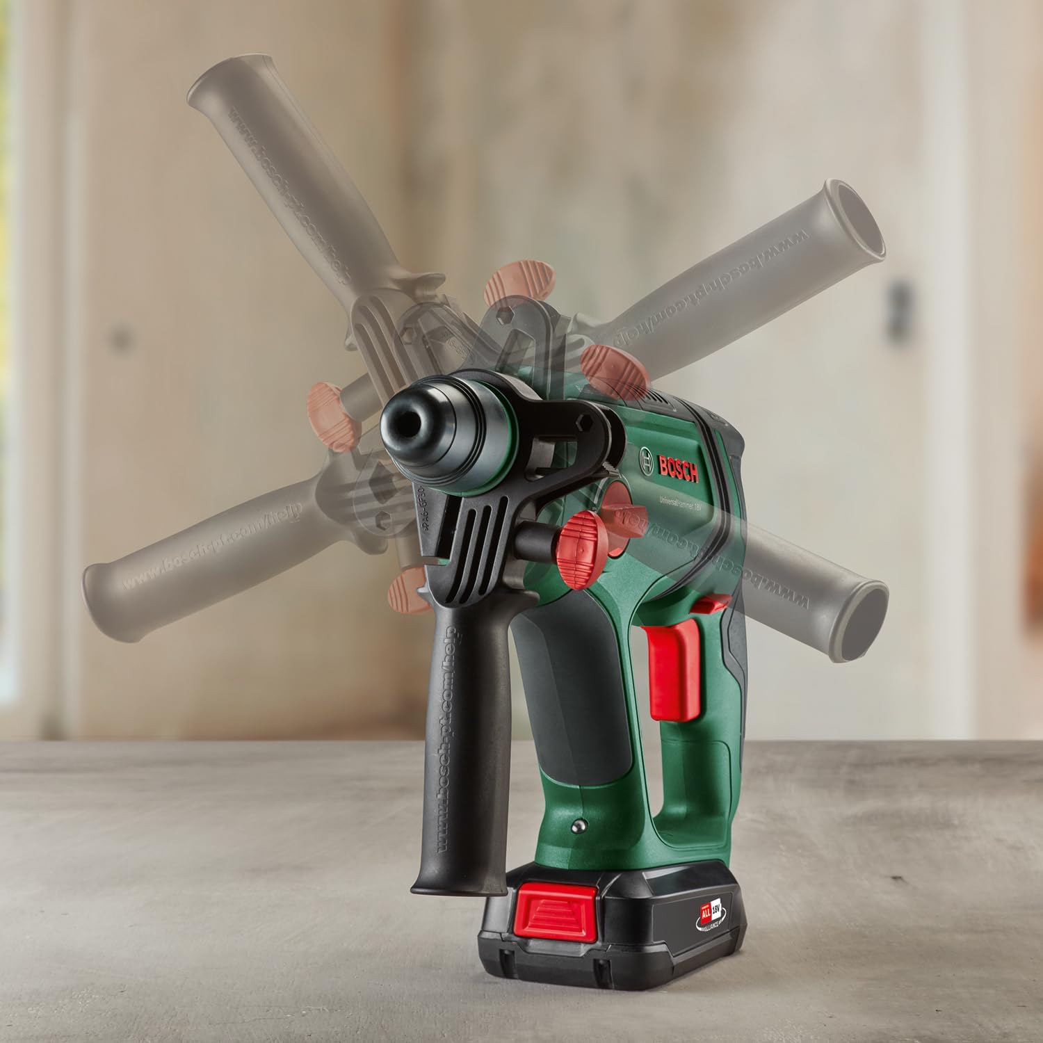 Bosch Akku-Bohrhammer UniversalHammer 18V (Ohne Akku; 18 Volt System; mit Rundschaftadapter; zum Bohren, Hammerbohren, Meißeln und Schrauben; im Karton) – Bild 2