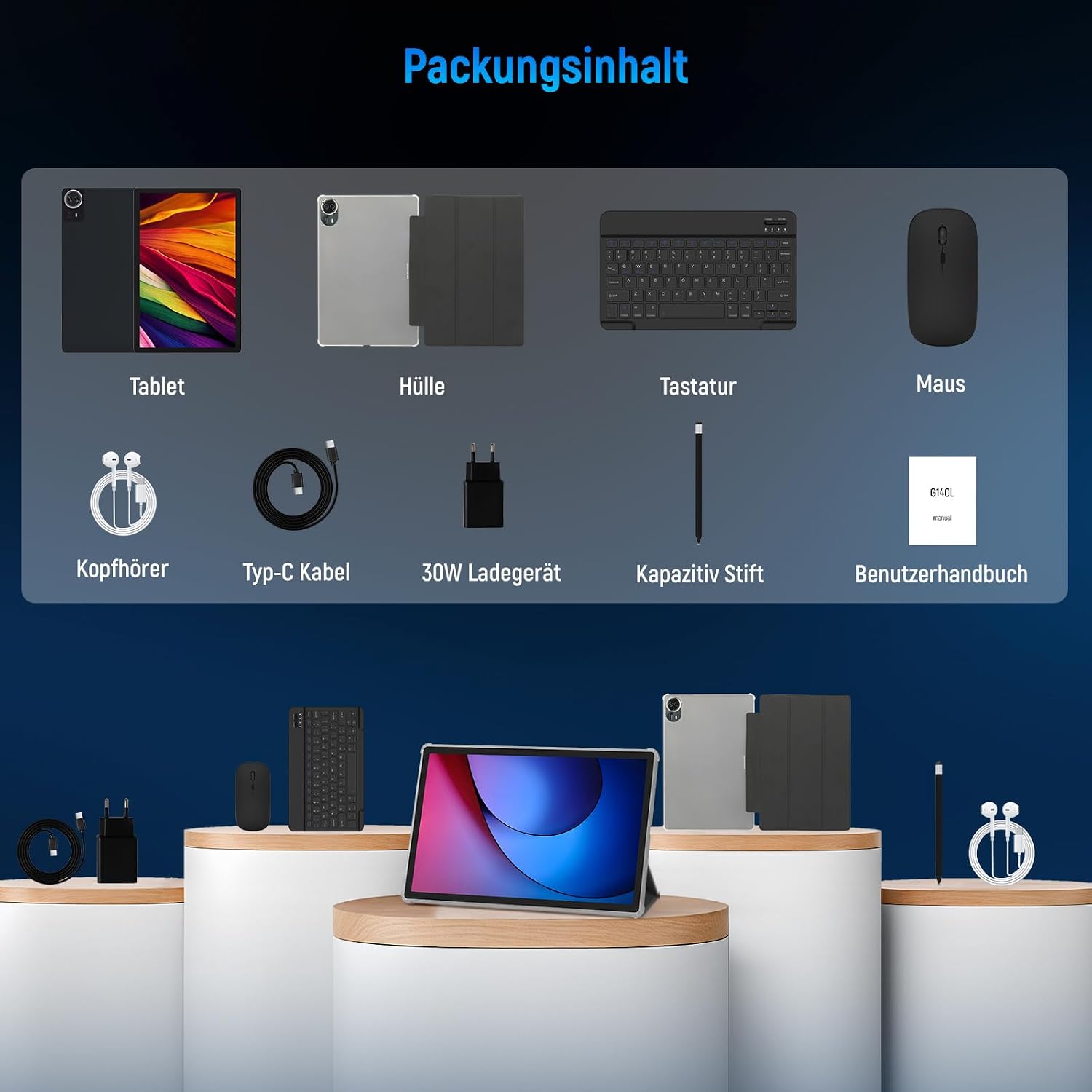 Tablet 14 Zoll Android 16 Laptop 2-in-1 Tablets PC Octa-Core 36 GB RAM 256 GB ROM 2 TB erweiterbar 1920x1200 IPS FHD 10,000 mAh 30W Schnellladung Widevine L1 Gemini AI Wi-Fi 6 BT 5.4 (Schwarz) – Bild 7