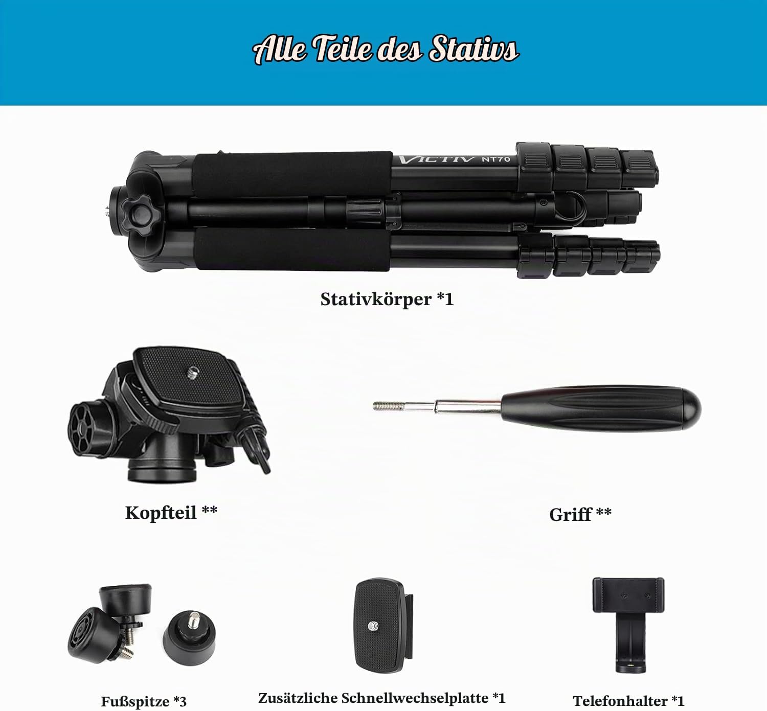 Victiv Kamera Stativ mit 52–160-185cm Höhe, Leichtes Aluminium Kamerastativ – Bild 8