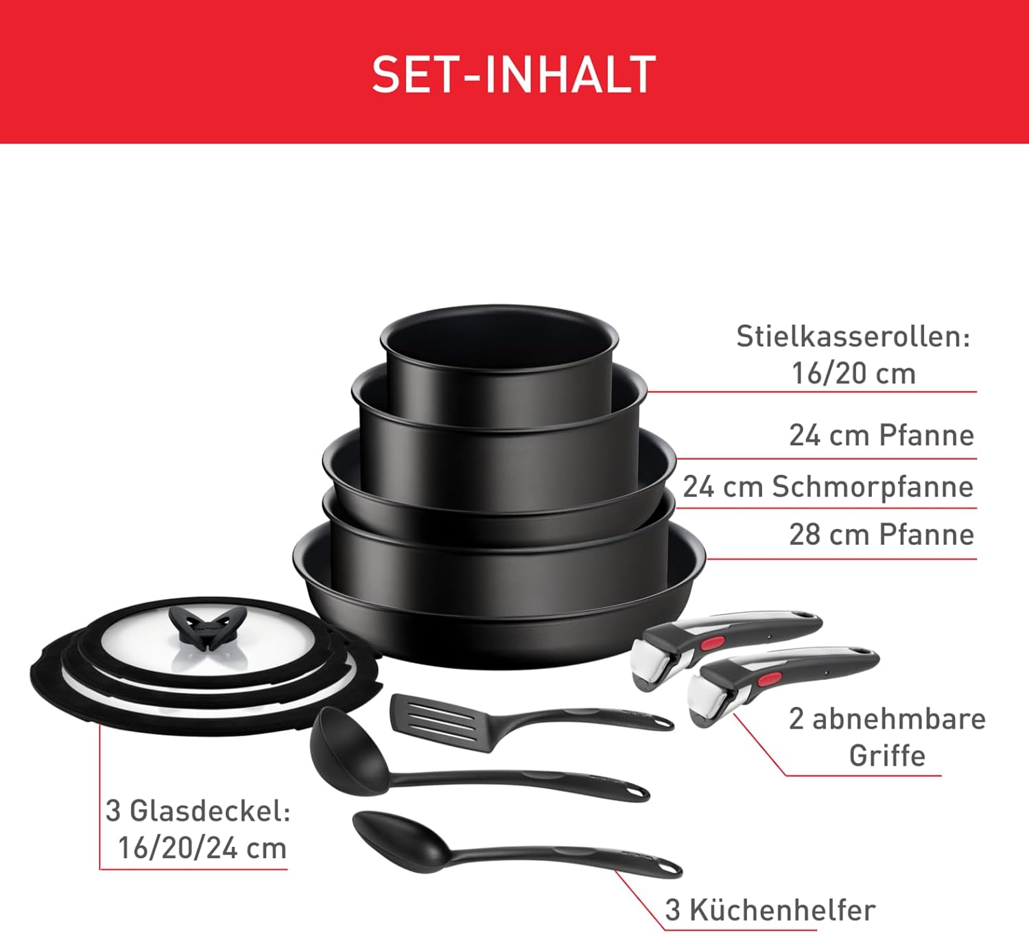 Tefal Ingenio Unlimited On 13-teiliges Topf und Pfannenset abnehmbarer Griff, stapelbar, platzsparend, Pfannen Induktion mit Antihaftversiegelung, einfache Handhabung und Reinigung, L39593 – Bild 3