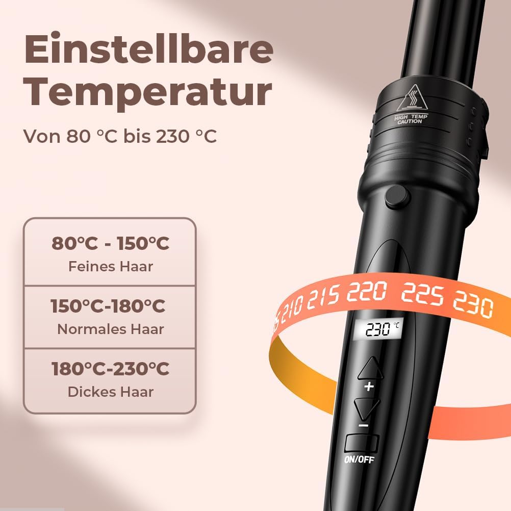 ELEHOT-Store Lockenstab 5 in 1 LCD Keramikbeschichtung Austauschbare Aufsätzen Curling iron mit Handschuhe Einstellbare Temperatur Schnellaufheizung Lockenstäbe ET-W301 – Bild 4