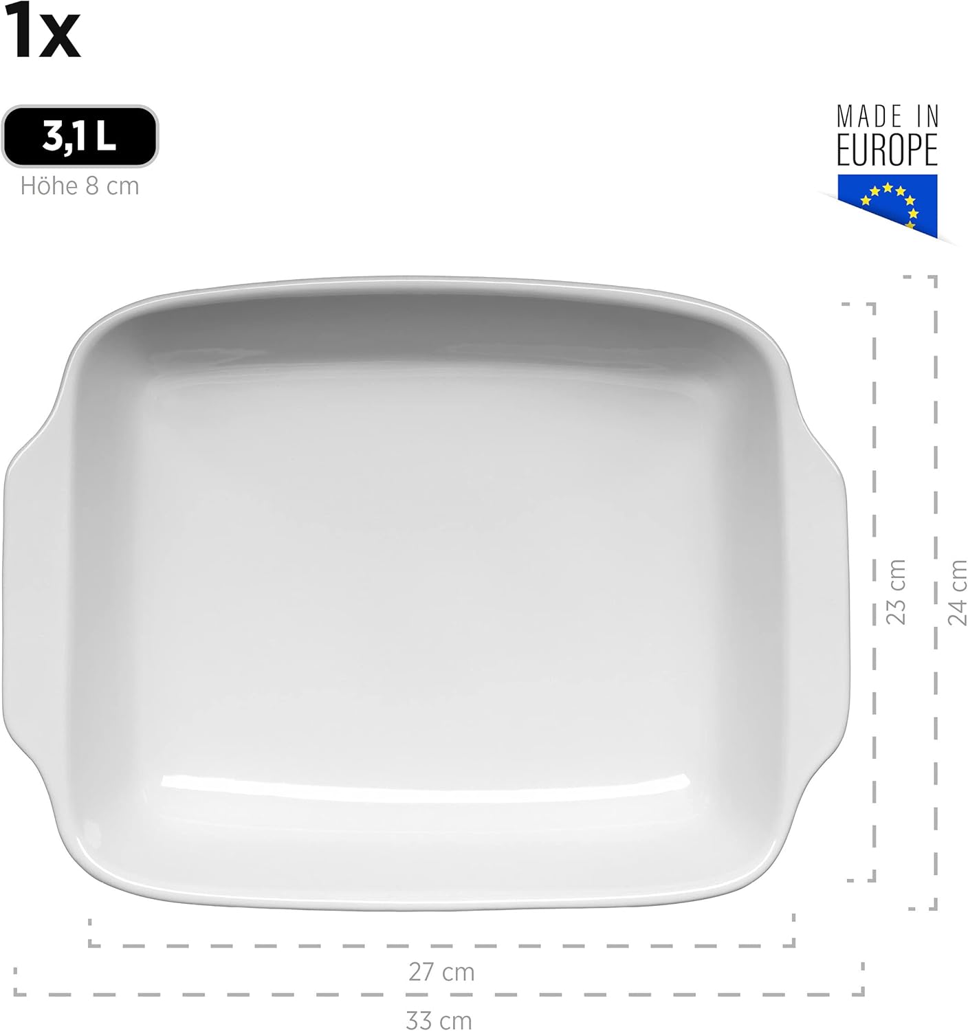 MÄSER 931137 Serie Kitchen Time, Auflaufformen rechteckig im 2er Set, eckige Ofenformen, ideal auch für Lasagne, kratz- und schnittfest, Keramik, 33 x 24 x 8 cm / 25,5 x 16 x 7 cm, Grau – Bild 3