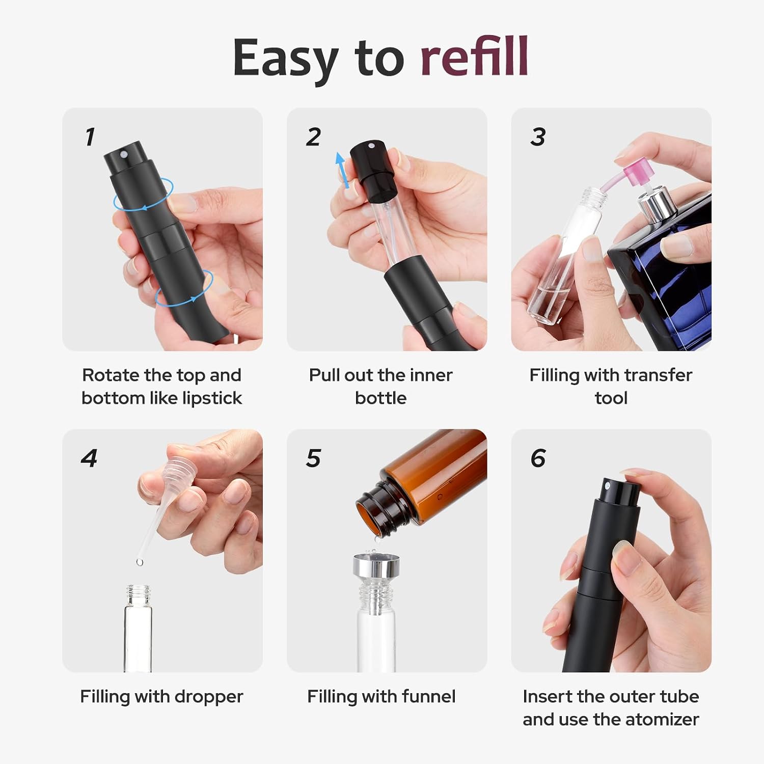 Toureal Parfum Zerstäuber für Unterwegs, 8ml Reisezerstäuber Nachfüllbar – Bild 4