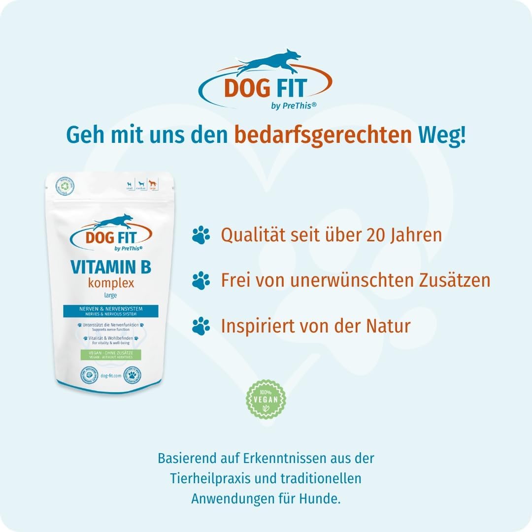 DOG FIT by PreThis® Vitamin B Komplex für Hunde | Unterstützung der normalen Nervenfunktion I Vitalität & Stoffwechsel | Vegan & ohne künstliche Zusätze I Large ab 25kg | 60 vegane Kapseln – Bild 3