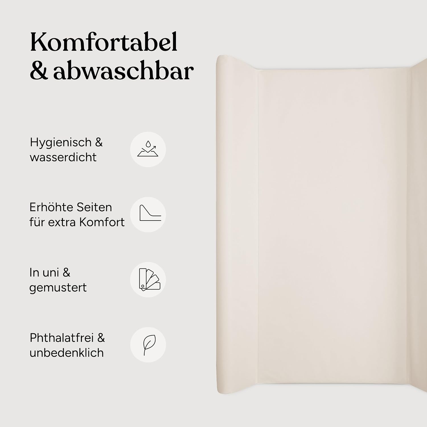 Ehrenkind® Abwaschbare Wickelauflage mit Keil - Hygienisch, Sicher und Vielseitig in Beige | Wickelauflage 50x70 | Wickelunterlage | Wickeltischauflage abwaschbar – Bild 4