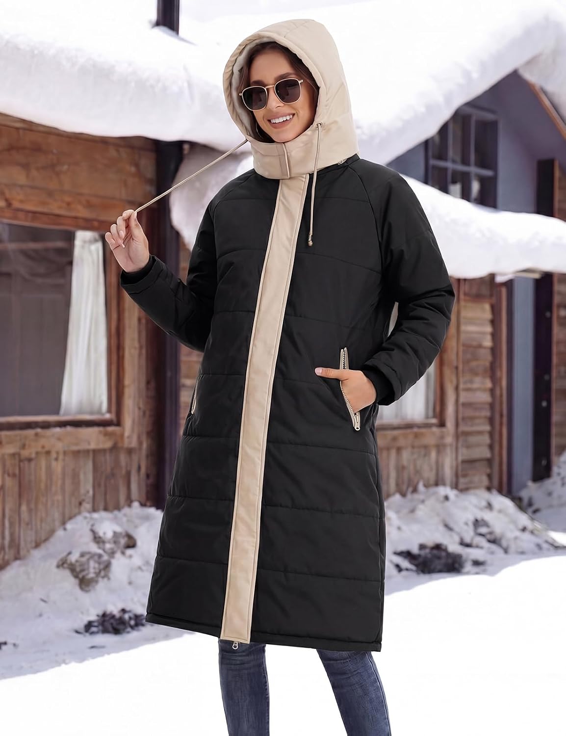 Vancavoo Wintermantel Damen Lang Winterjacke Warm Gefüttert Winterparka – Bild 8