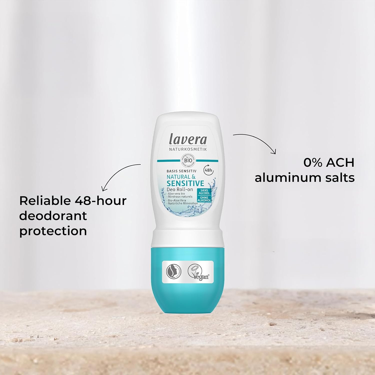 lavera Deo Roll-on basis sensitiv NATURAL SENSITIVE - vegan - Naturkosmetik - Deo-Roller mit Bio-Aloe Vera - Natürliche Mineralien ohne Aluminium - alkoholfreien Rezeptur - 48-h Deo Schutz - 50 ml – Bild 3
