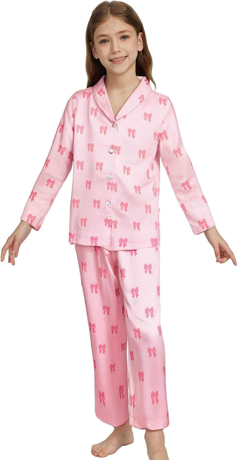 Schlafanzug Mädchen Kinder,Pyjamas Sets,Satin Pyjama Kinder für 5-14 – Bild 2