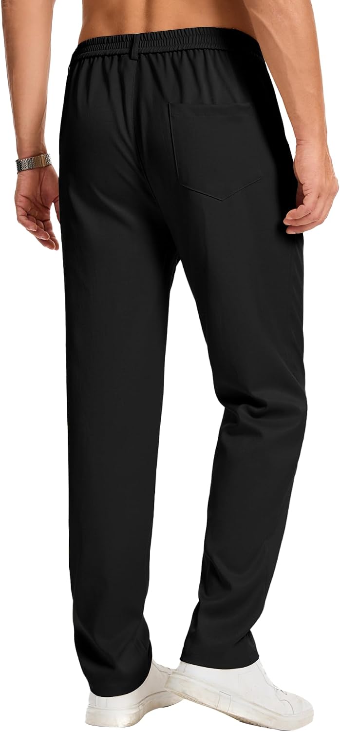 LVCBL Herren Chinohose Stretch Sommer Regular Fit Freizeithose Einfarbig Passform Mit Bundgummi – Bild 2