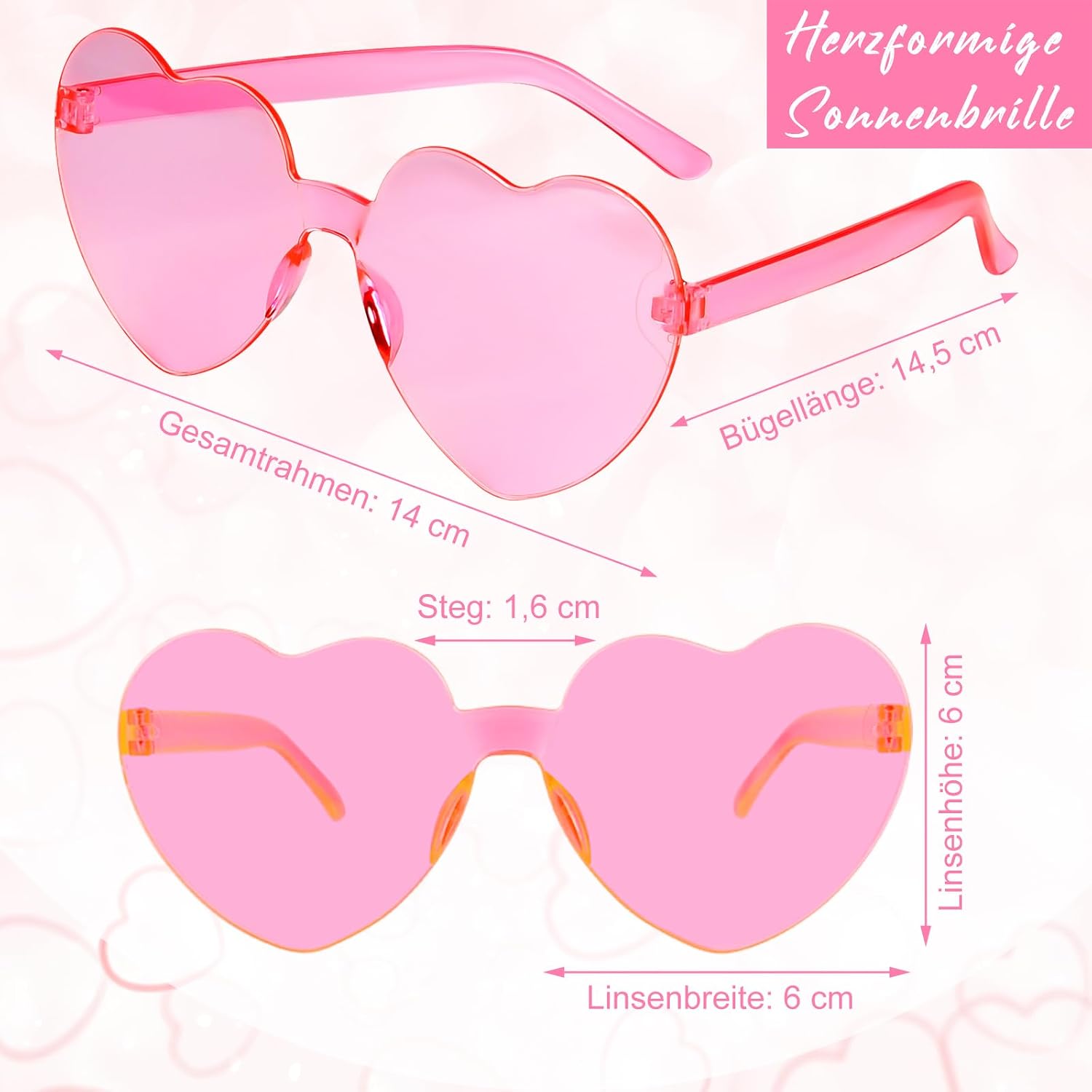 14/28/42 Brillen Herz Sonnenbrille für Damen Randlose Herzbrille Transparente Bonbonfarbene Herzchen Sonnenbrille für Partygeschenke – Bild 2