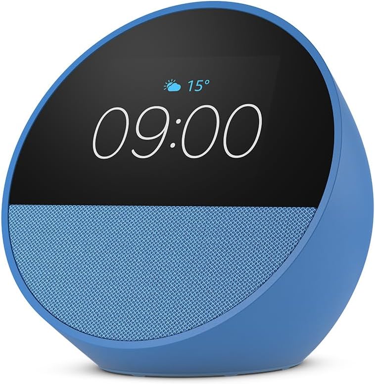 Zertifiziert und generalüberholt Amazon Echo Spot (2024), smarter Wecker mit sattem Klang und Alexa, Blau – Bild 2
