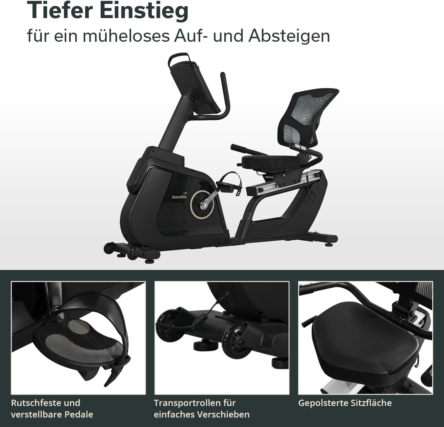 Skandika Liege-Ergometer P14 Comfort | Heimtrainer Fahrrad mit 32 Widerstandsstufen, bis 150 kg und 190 cm, Bluetooth, App-Konnektivität, leise, LCD-Display | Ergometer, Fitnessbike für zuhause – Bild 5