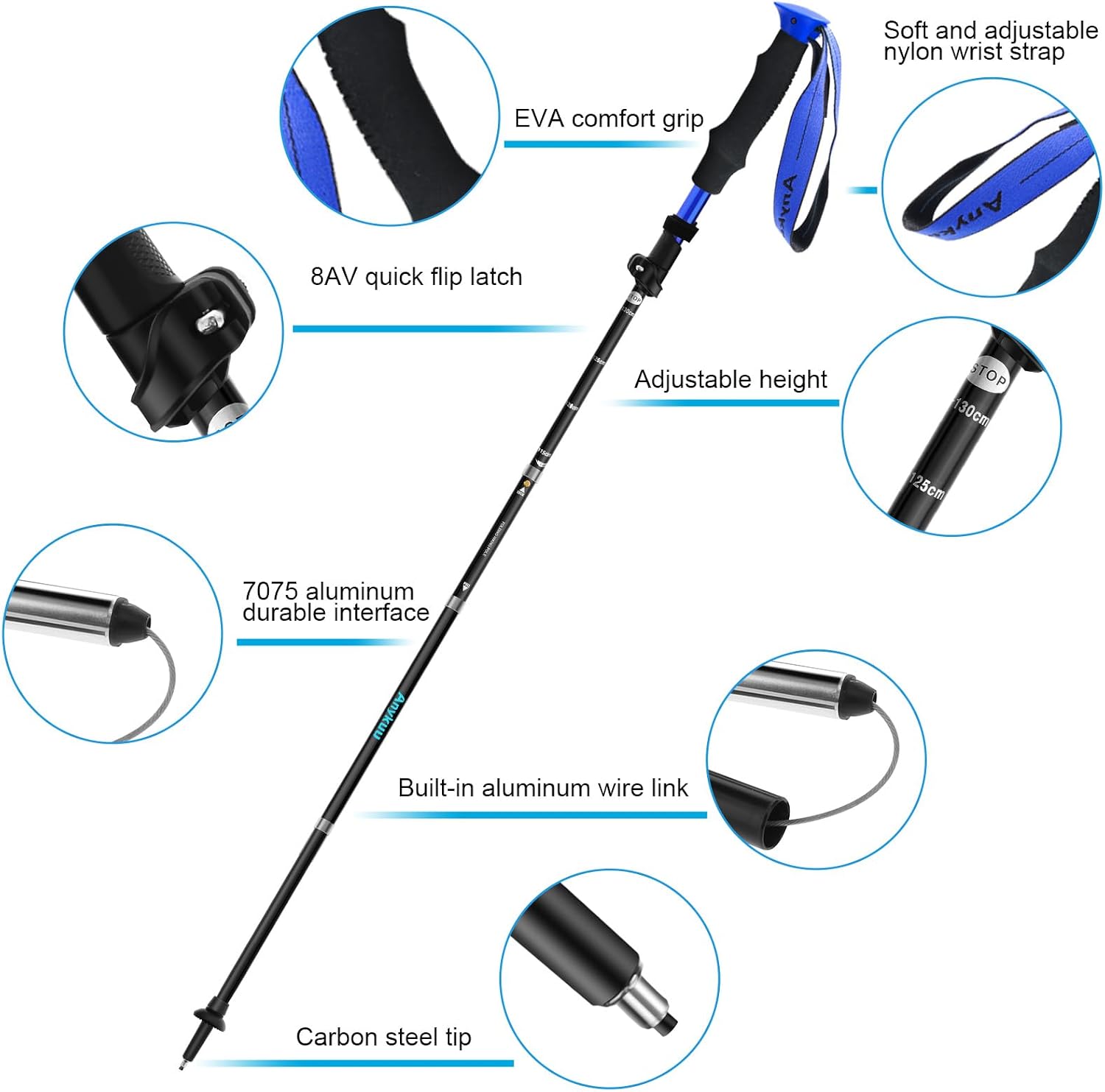 Wanderstöcke faltbar, 7075 Aluminium, Trekkingstöcke verstellbar 110-130cm – Bild 5