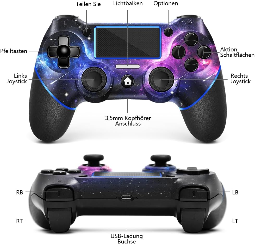 AceGamer Wireless Controller für PS4, Game Controller kompatibel mit PS4/Pro/Slim/PC Gamepad mit Turbo/Zurück Taste/Dual Vibration/6-Achsen Gyro Sensor/Touchpanel – Bild 2