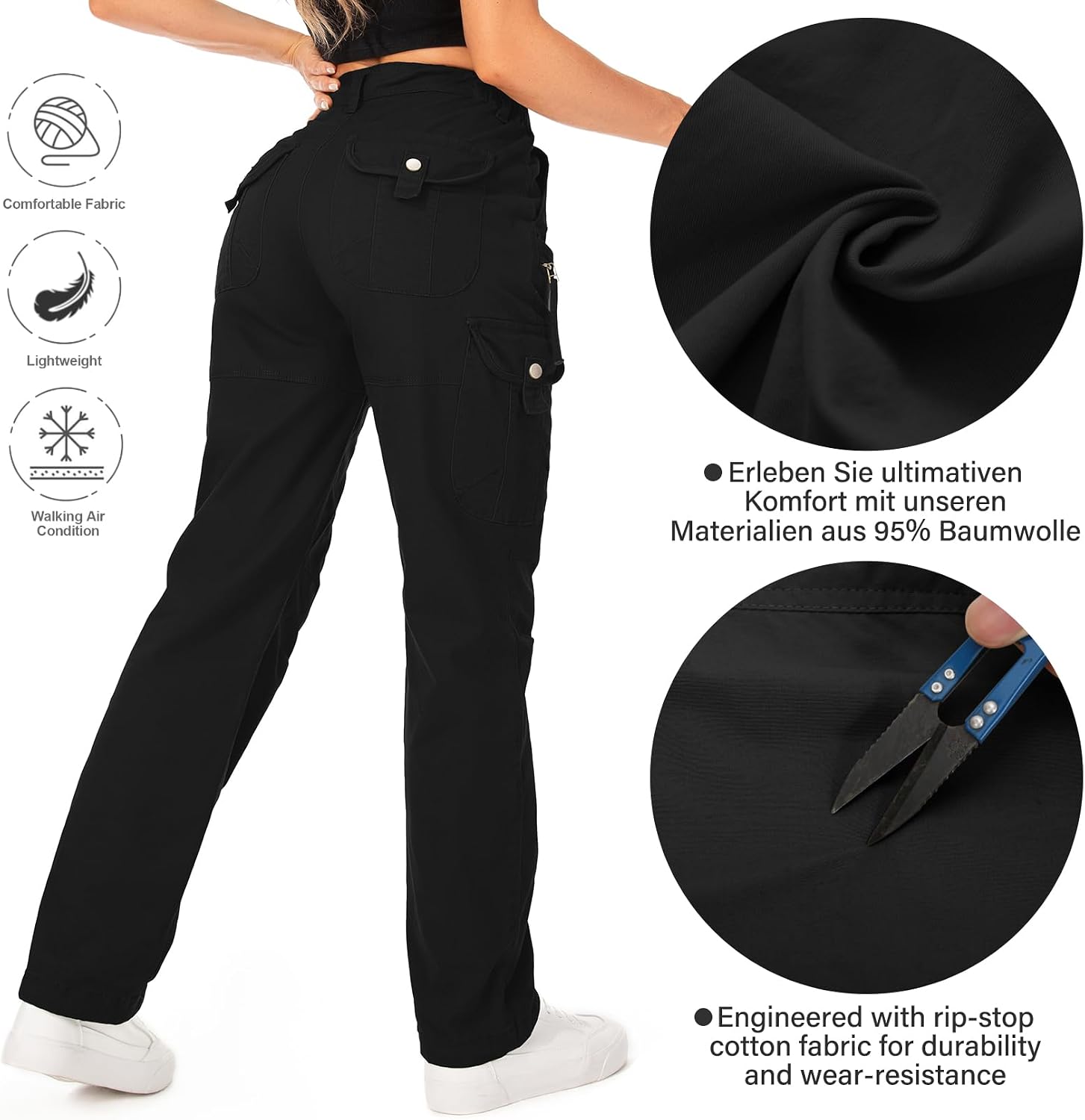 yeyity Cargohose Damen Hosen Multi Taschen Baumwolle Arbeitshose – Bild 4