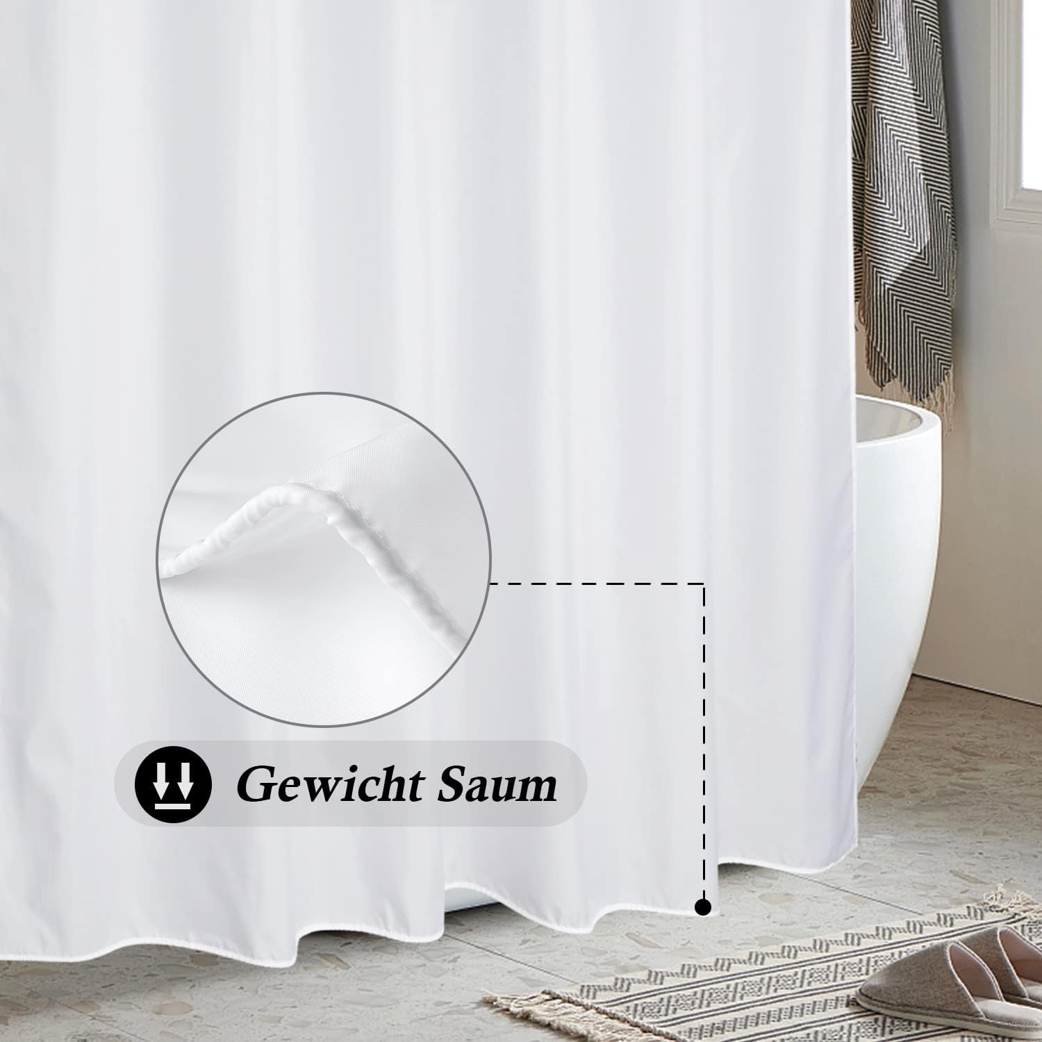 EurCross Duschvorhang 180x200 cm Weiß Textil, Anti-schimmel und Wasserdicht – Bild 3