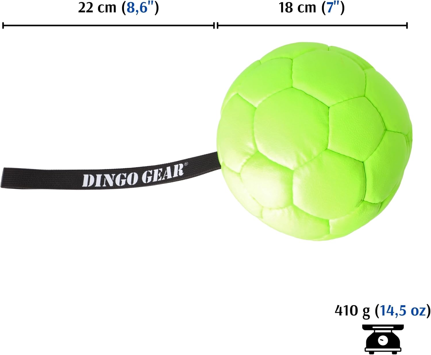 Dingo Gear Ball mit Schlaufe gefüllt vollball aus Eco Leder Durchmesser von 18 cm Hundespielzeug Trainings Ball Hundetraining Spaß für Hund Grün Neon S02699 – Bild 3