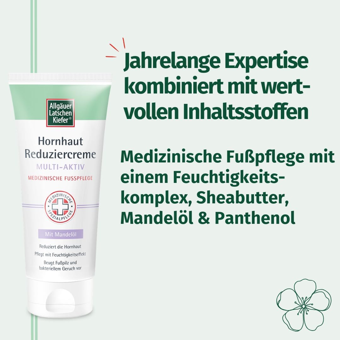 Allgäuer Latschenkiefer Hornhaut Reduziercreme Multi-Aktiv – reduziert Hornhaut innerhalb weniger Tage - beugt Fußpilz vor - spendet Feuchtigkeit - medizinische Fußpflege – 100 ml – Bild 3