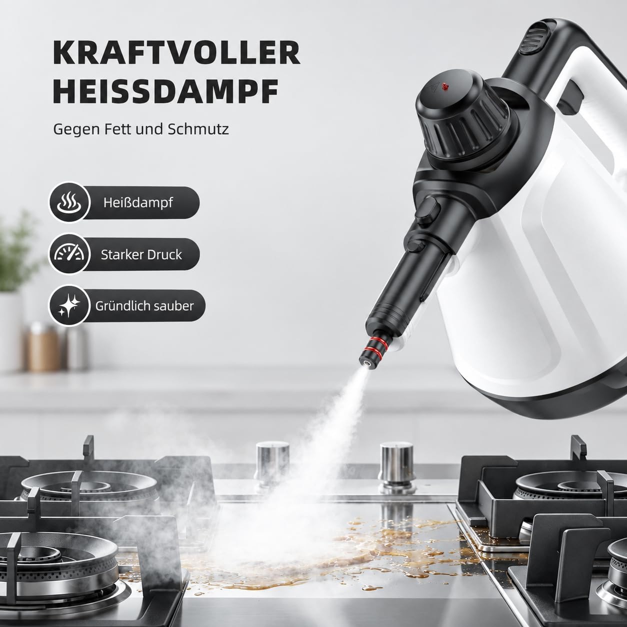 Dampfreiniger, 1200 W, 400 ml Wassertank, 13 Zubehörteile, Handgerät – Bild 2