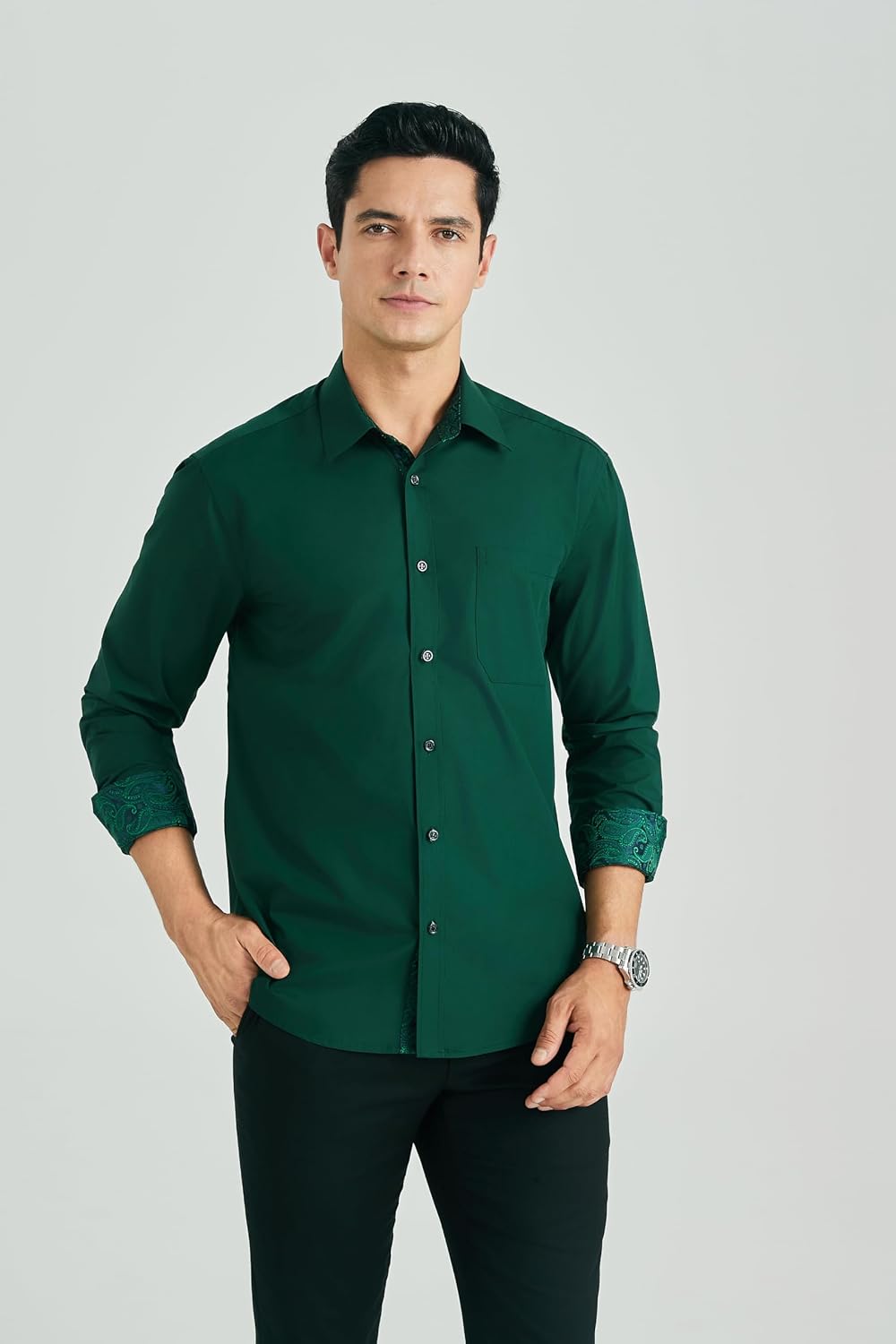 HISDERN Herren Hemd Regular Fit Formale Freizeithemden Herrenhemden Langarm Männer Hemd Klassisches Businesshemd mit Tasche – Bild 5