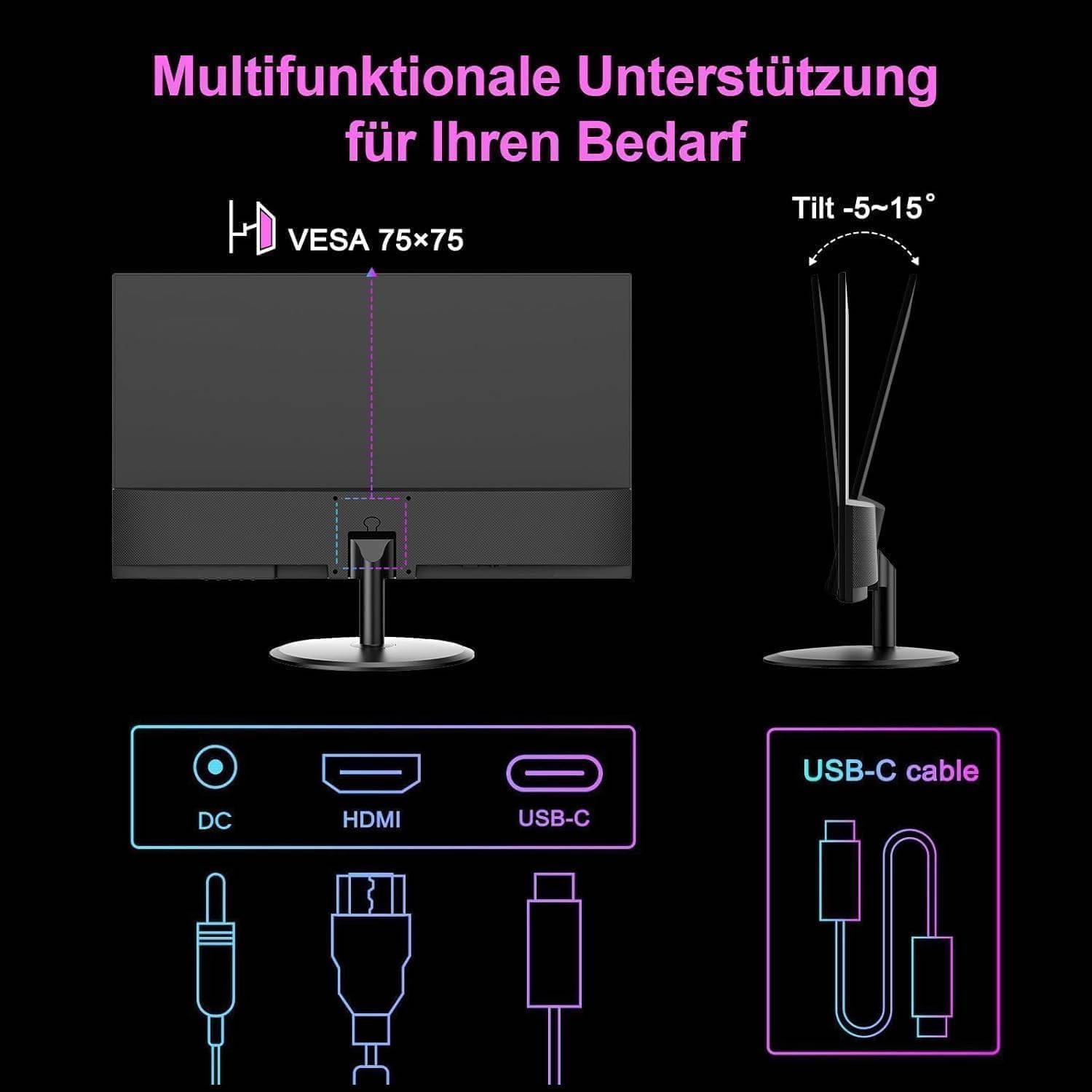 Minifire Monitor 24 Zoll, USB-C PC Monitor, FHD 100Hz, IPS,4000:1 Kontrast – Bild 8