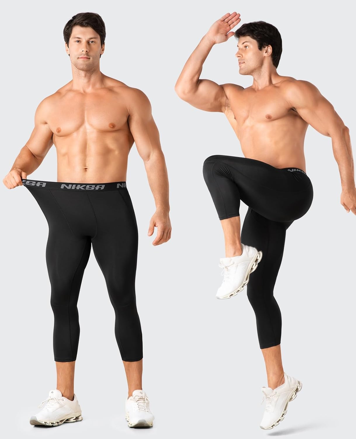 Niksa 3/4 Lang Kompressionshose Herren Laufhose Sport Leggings Schweißableitend schnelltrocknend Atmungsaktiv Funktionsunterhose für Fußball Basketball Fitness – Bild 2