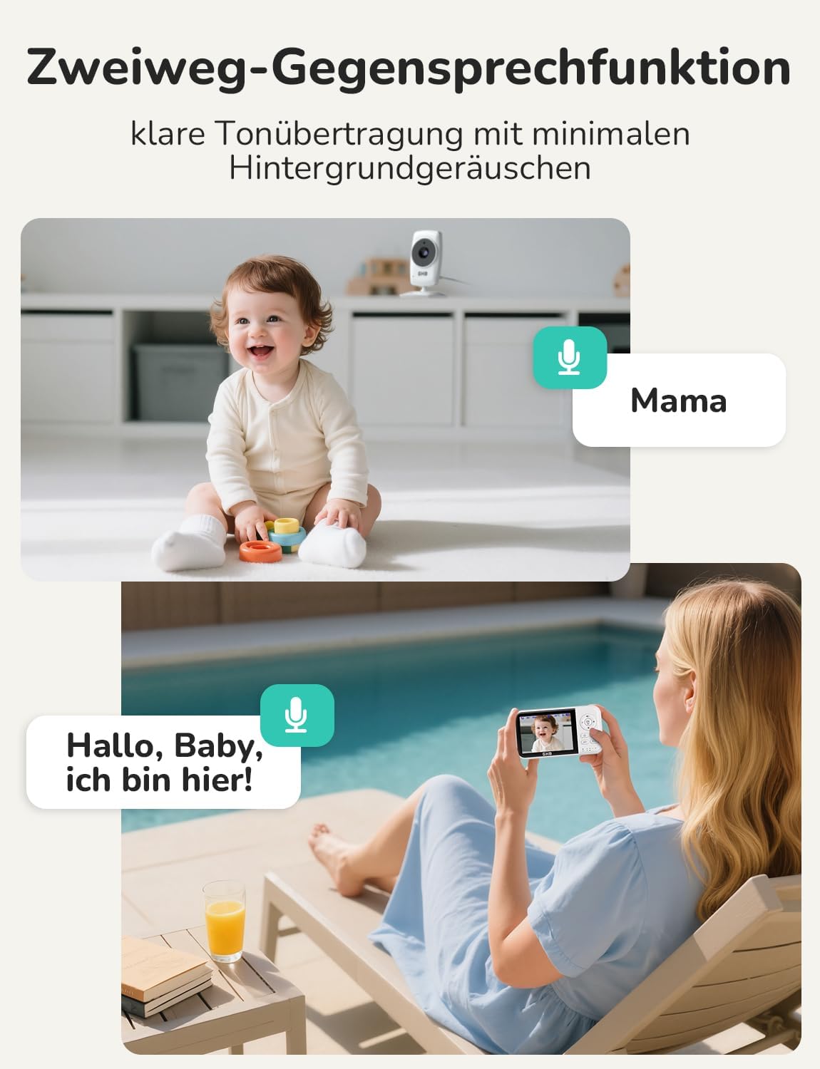 GHB Babyphone mit Kamera Baby Monitor 3,2 Zoll Weiß – Bild 6