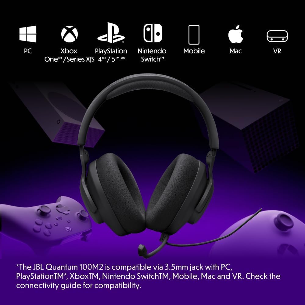 JBL Quantum 100M2 Kabelgebundenes Over-Ear Gaming Headset mit QuantumSOUND Signature, 3,5-mm-Klinke, Multi-Plattform-Kompatibilität und abnehmbarem Mikrofon mit Stummschaltungsoption, Schwarz – Bild 4
