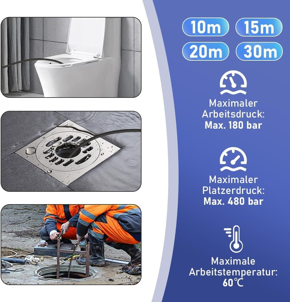 10m Rohrreinigungsschlauch kompatibel mit Kränzle Kärcher K2-K7, 180 bar – Bild 7