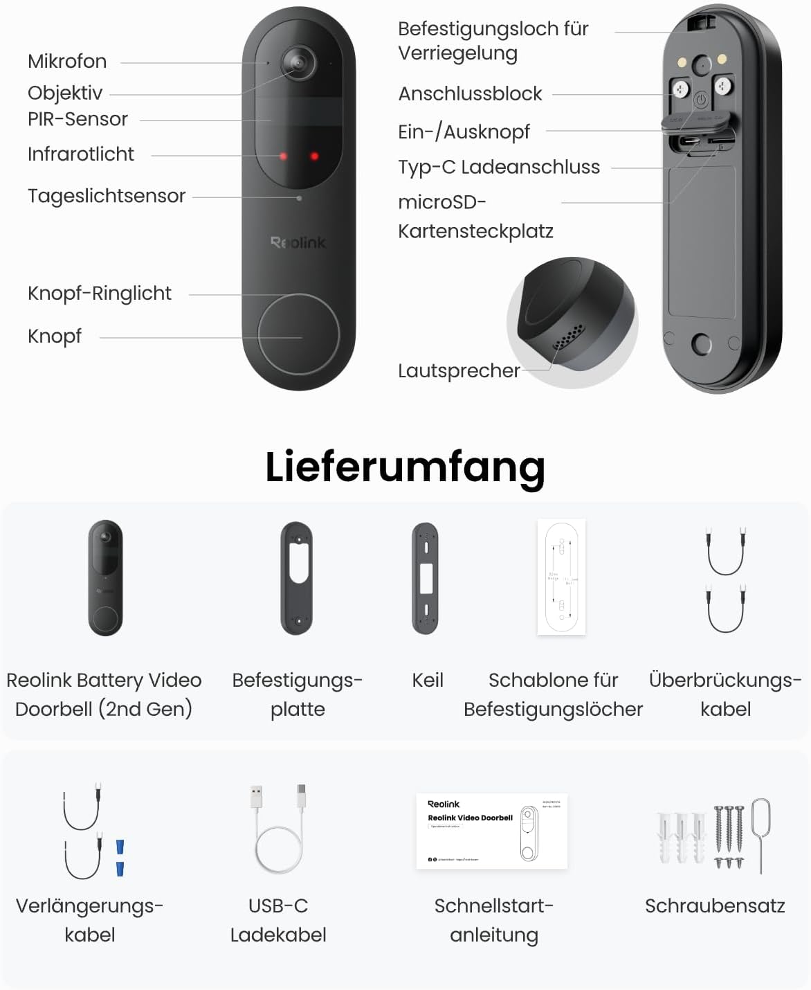 Reolink Akku Türklingel mit Kamera (Gen 2.), 2K 4MP, 1:1 Kopf‑Fuß‑Ansicht – Bild 9
