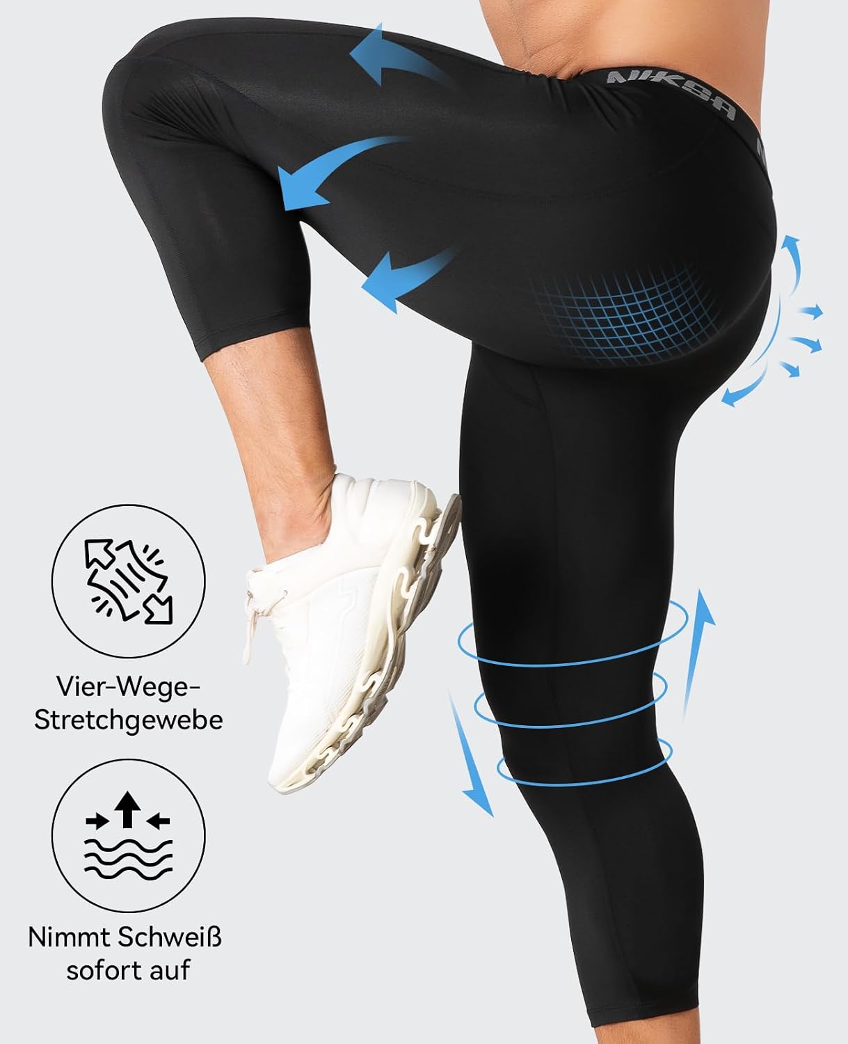 Niksa 3/4 Lang Kompressionshose Herren Laufhose Sport Leggings Schweißableitend schnelltrocknend Atmungsaktiv Funktionsunterhose für Fußball Basketball Fitness – Bild 4